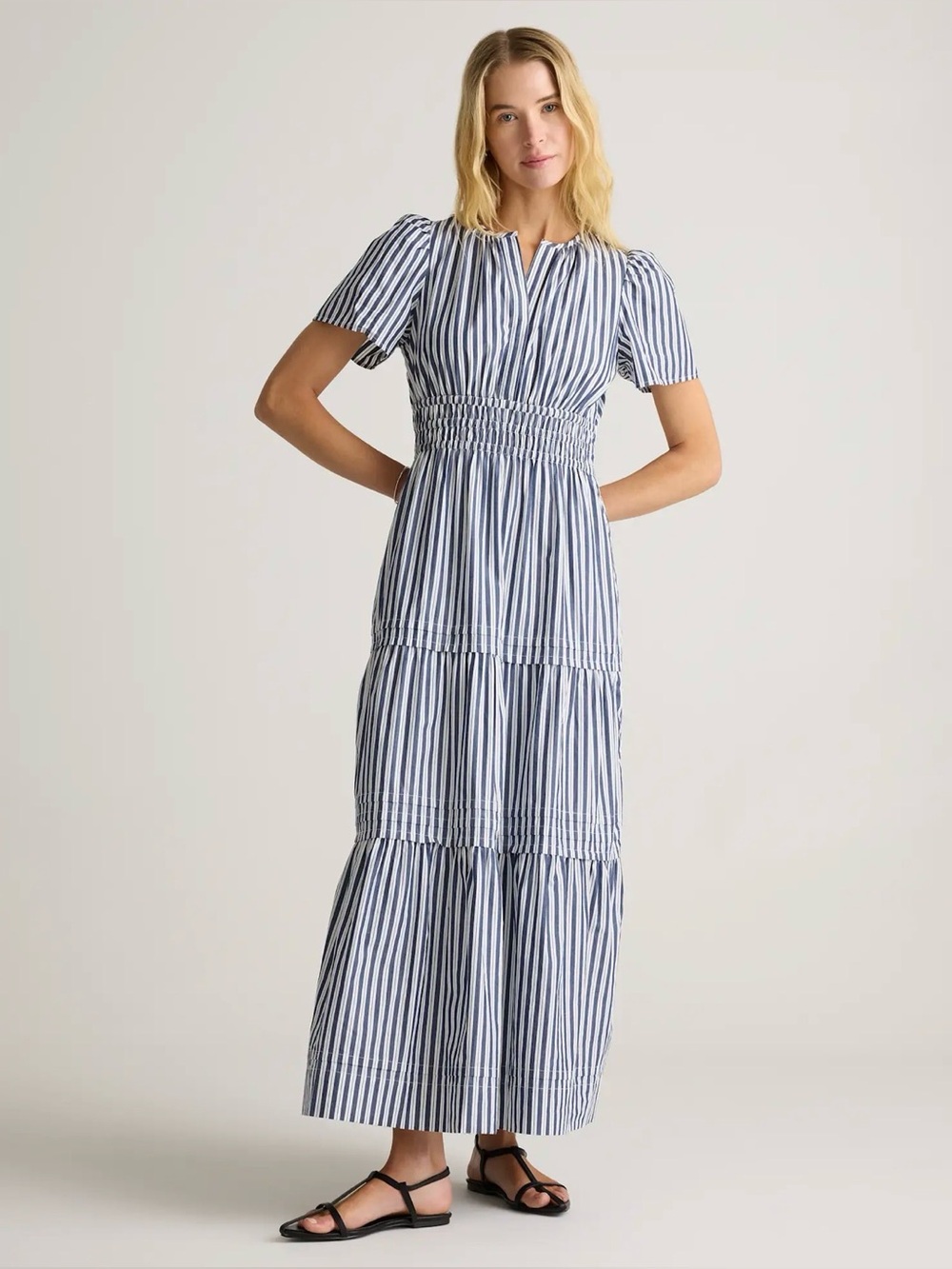 Quince 100% Organic Cotton Poplin Tiered Maxi Dress